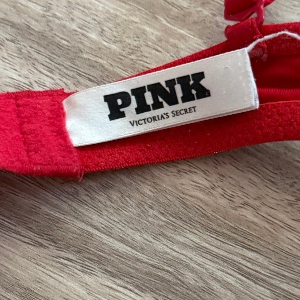 PINK Victoria's Secret Women Wear Everywhere Bra 34B Red Shimmer Push-Up Holiday - Picture 6 of 8